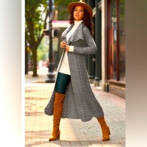 Just Madison Cable Detail Duster Sweater Size M